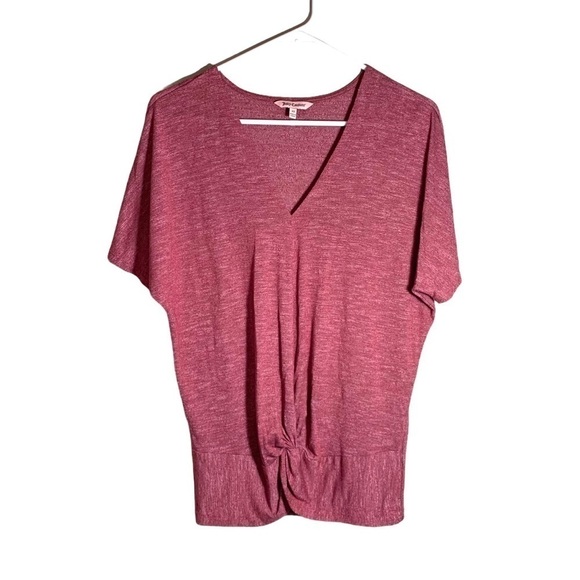 Y2K Juicy Couture Red Dolman Sleeve Front Twist Hem Short Sleeve Shirt - Picture 3 of 16